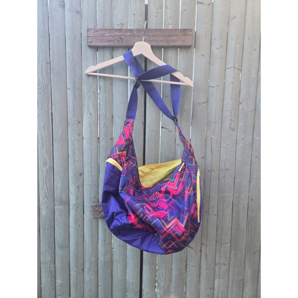 Puma Slouchy Hobo Sling Bag Purple Pink Yellow Geometric Nylon